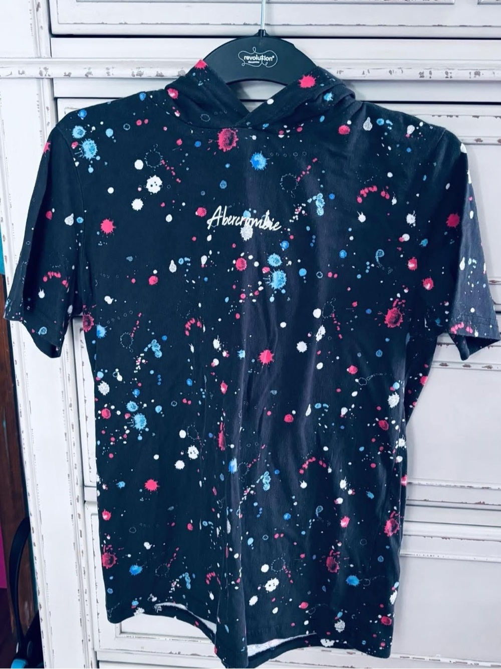 Abercrombie & Fitch Black Paint-Splash Short-Sleeve Hoodie